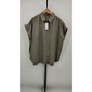 Quince Olive Green Short Sleeve Button Front Blouse